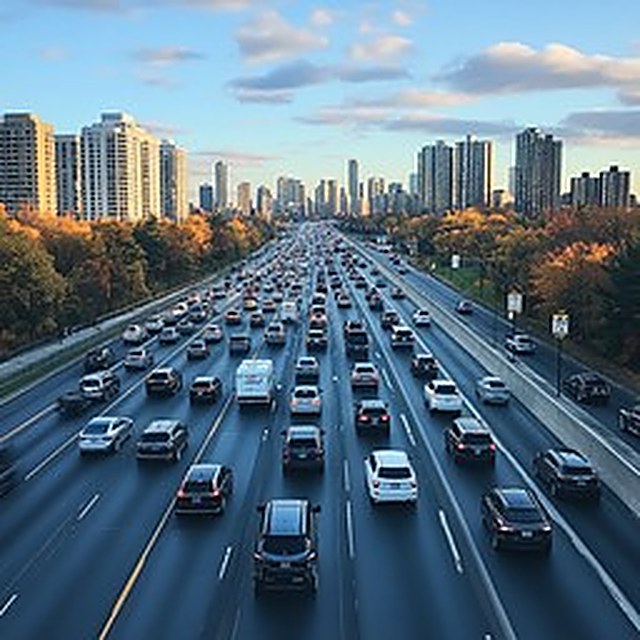 Rush hour traffic backed up bumper to bumper