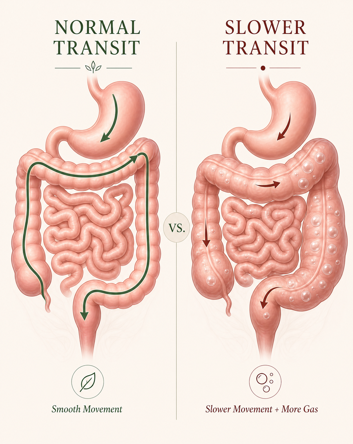 Diagram of undigested food hardening along the wall of the gut