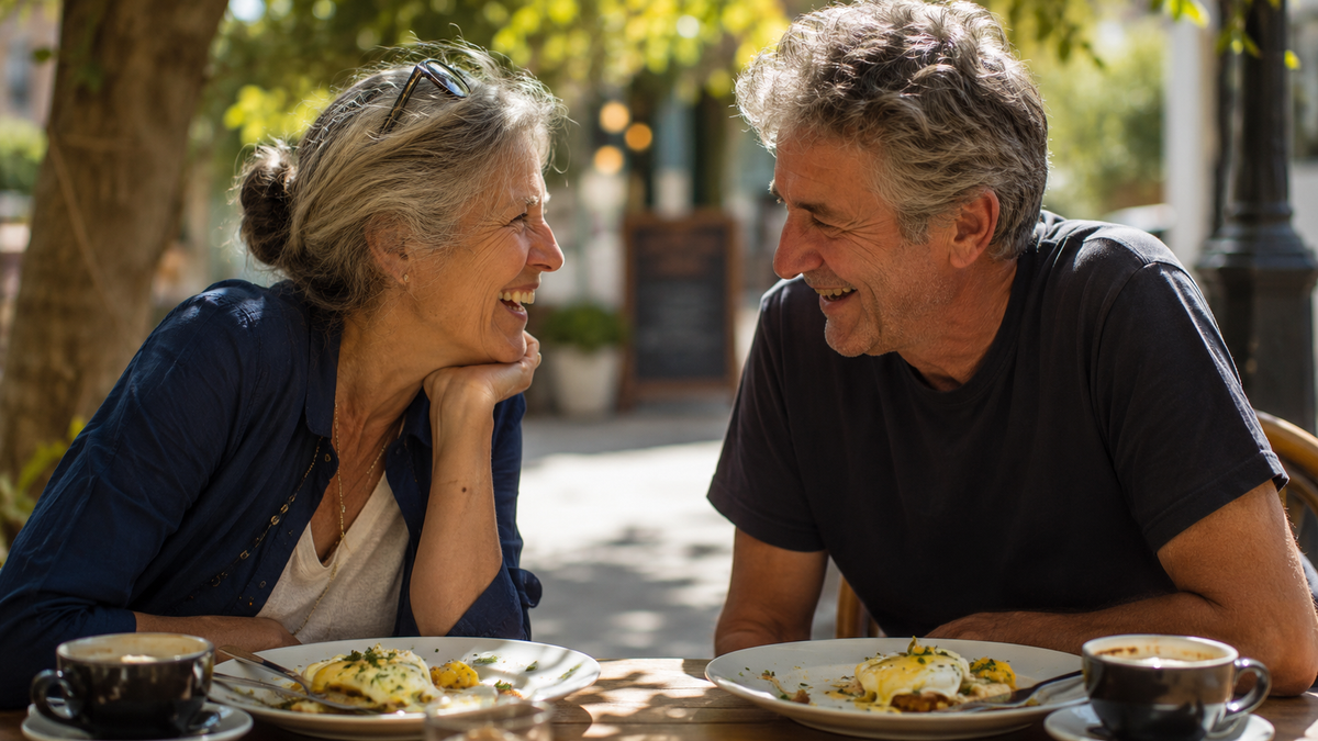 Couple eating breakfast out without a second thought